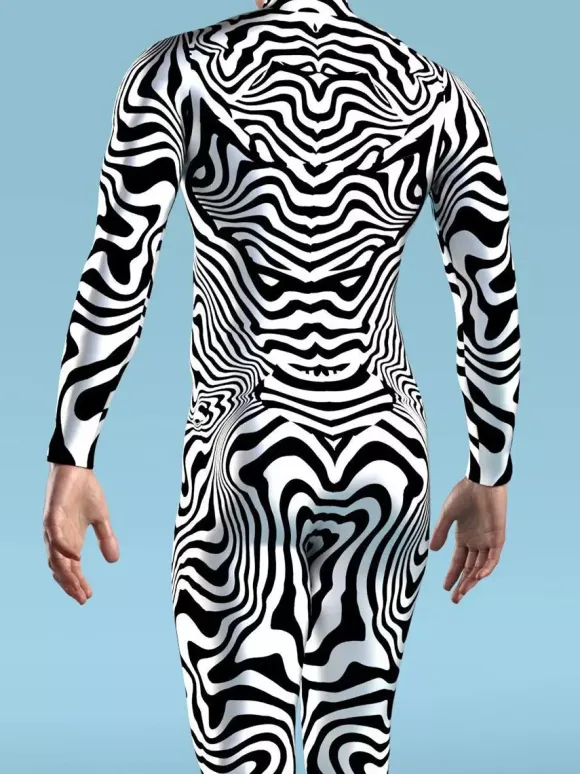 Patterned Zentai Suits Zebra Camouflage Print Bodysuit 3D Optical Illusion Tight Jumpsuit
