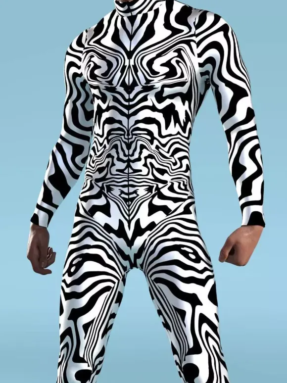 Patterned Zentai Suits Zebra Camouflage Print Bodysuit 3D Optical Illusion Tight Jumpsuit