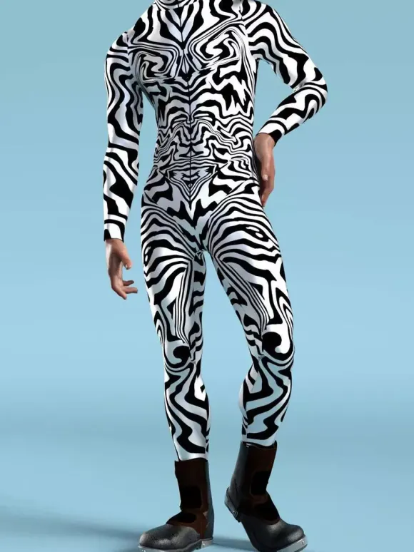 Patterned Zentai Suits Zebra Camouflage Print Bodysuit 3D Optical Illusion Tight Jumpsuit