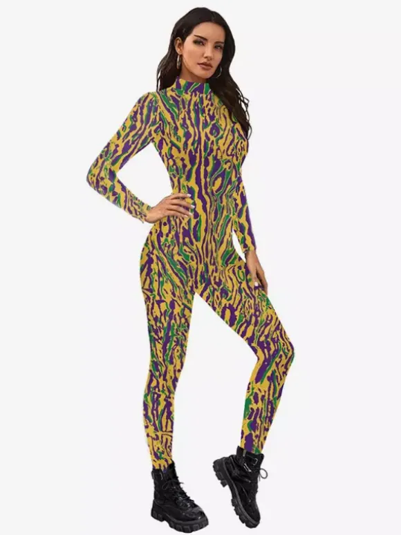 Patterned Zentai Suits Zentai Full Body Color Block Printed Jumpsuit Cosplay Bodysuit