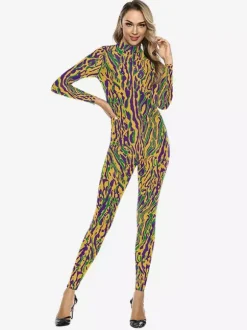 Patterned Zentai Suits Zentai Full Body Color Block Printed Jumpsuit Cosplay Bodysuit