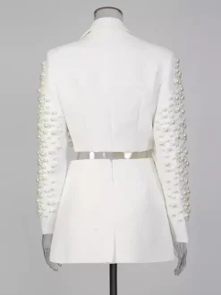 Pearl Beaded Blazer Skirt Set For Women - Sexy Asymmetric Hem Cut Out Mini 2 Piece Suit - Spring Night Out Party 2026