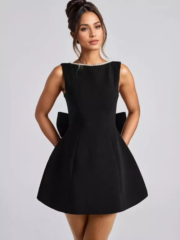 Pearl Cocktail Dress With Bow Sleeveless A-line Backless Birthday Party Mini Dress For Women 2026