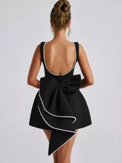 Pearl Cocktail Dress With Bow Sleeveless A-line Backless Birthday Party Mini Dress For Women 2026