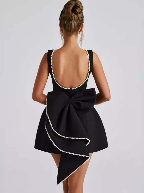 Pearl Cocktail Dress With Bow Sleeveless A-line Backless Birthday Party Mini Dress For Women 2026