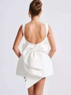 Pearl Cocktail Dress With Bow Sleeveless A-line Backless Birthday Party Mini Dress For Women 2026