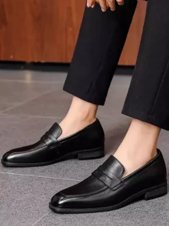 Penny Loafer Men's Round Toe Cowhide Loafer Shoes