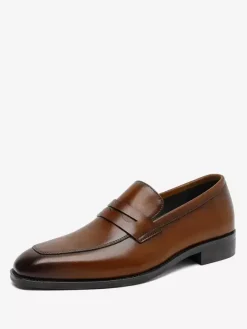 Penny Loafer Men's Round Toe Cowhide Loafer Shoes