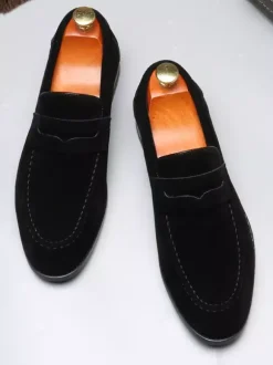 Penny Loafers For Men PU Velvet Leather Moc Toe Slip-On Casual Shoes