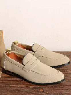 Penny Loafers For Men PU Velvet Leather Moc Toe Slip-On Casual Shoes