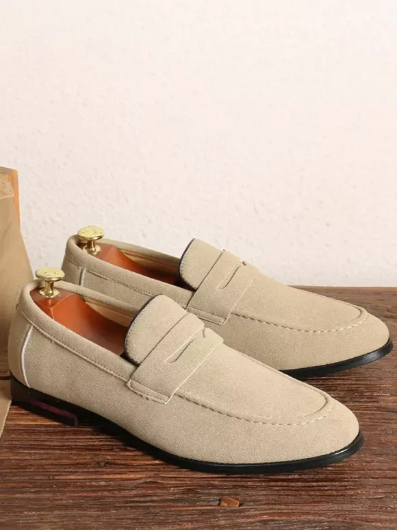 Penny Loafers For Men PU Velvet Leather Moc Toe Slip-On Casual Shoes