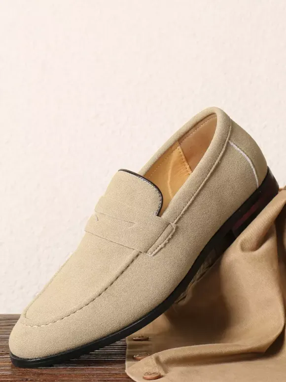 Penny Loafers For Men PU Velvet Leather Moc Toe Slip-On Casual Shoes