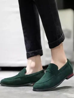 Penny Loafers For Men PU Velvet Leather Moc Toe Slip-On Casual Shoes