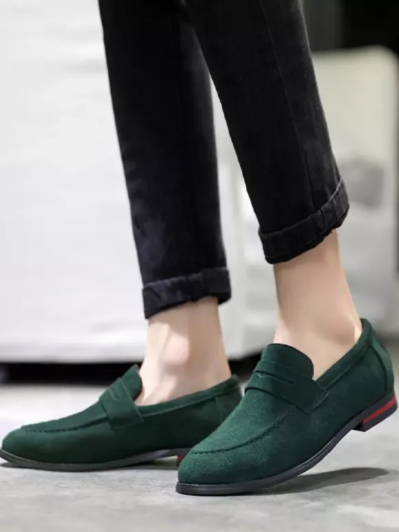 Penny Loafers For Men PU Velvet Leather Moc Toe Slip-On Casual Shoes