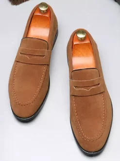 Penny Loafers For Men PU Velvet Leather Moc Toe Slip-On Casual Shoes