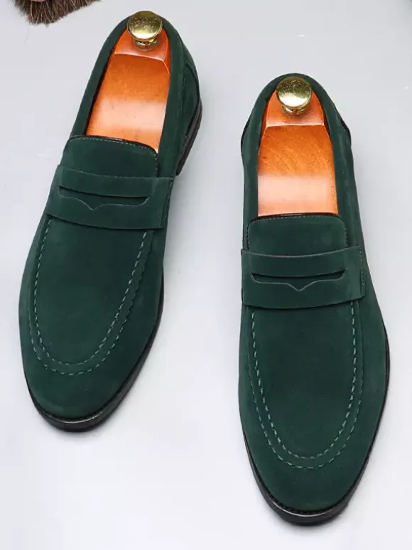 Penny Loafers For Men PU Velvet Leather Moc Toe Slip-On Casual Shoes