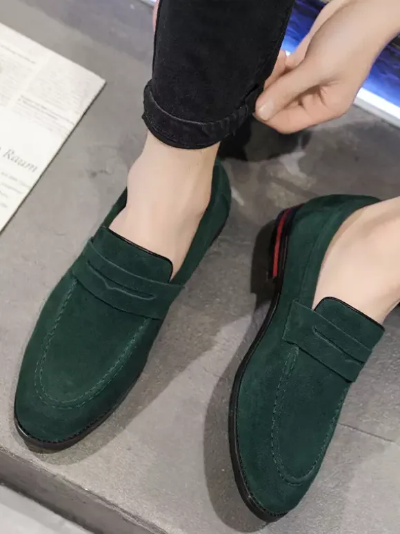 Penny Loafers For Men PU Velvet Leather Moc Toe Slip-On Casual Shoes