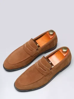 Penny Loafers For Men PU Velvet Leather Moc Toe Slip-On Casual Shoes