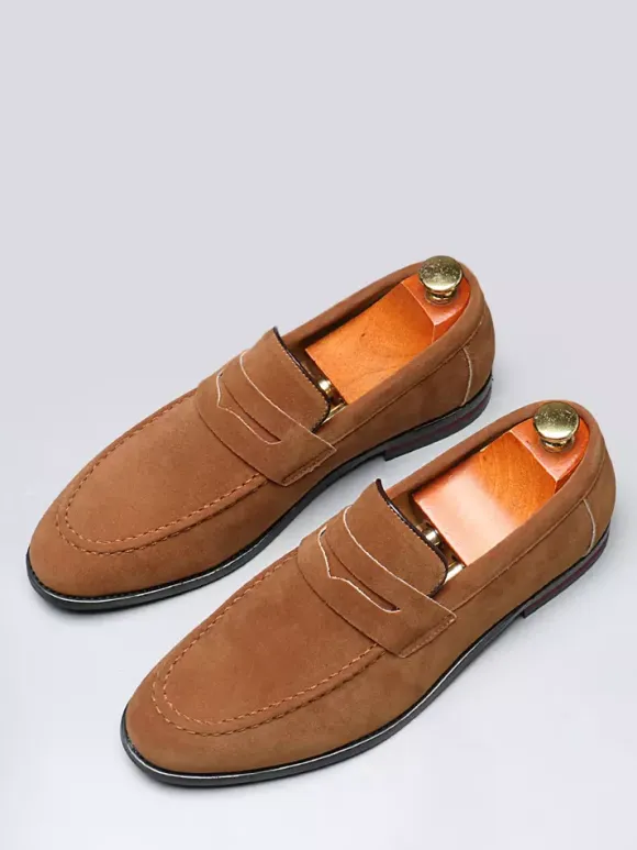 Penny Loafers For Men PU Velvet Leather Moc Toe Slip-On Casual Shoes