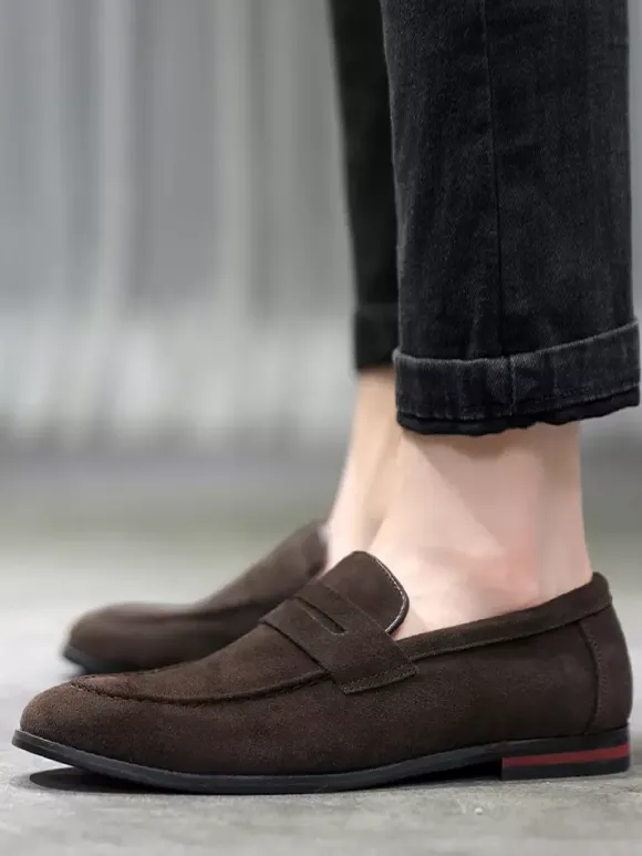 Penny Loafers For Men PU Velvet Leather Moc Toe Slip-On Casual Shoes
