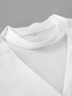 Peplum Blouse Women's Elegant White Top - Halter V Neck Lantern Sleeve Slim Fit - Spring Desk-to-Dinner 2026