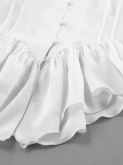 Peplum Blouse Women's Elegant White Top - Halter V Neck Lantern Sleeve Slim Fit - Spring Desk-to-Dinner 2026
