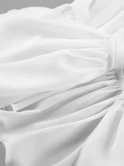 Peplum Blouse Women's Elegant White Top - Halter V Neck Lantern Sleeve Slim Fit - Spring Desk-to-Dinner 2026