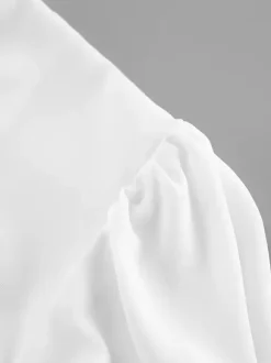 Peplum Blouse Women's Elegant White Top - Halter V Neck Lantern Sleeve Slim Fit - Spring Desk-to-Dinner 2026