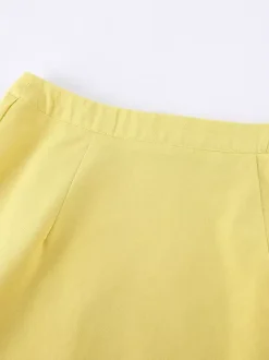 Peplum Top Maxi Skirt Set Women Elegant Two Piece Outfit - Yellow French Tie Front Puff Sleeve - Summer Beach Vacation 2026