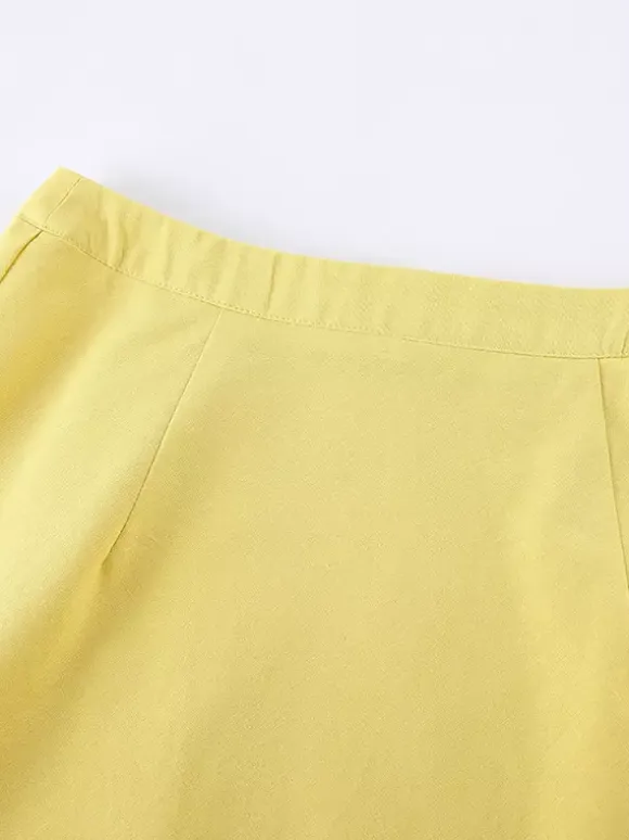 Peplum Top Maxi Skirt Set Women Elegant Two Piece Outfit - Yellow French Tie Front Puff Sleeve - Summer Beach Vacation 2026