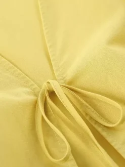 Peplum Top Maxi Skirt Set Women Elegant Two Piece Outfit - Yellow French Tie Front Puff Sleeve - Summer Beach Vacation 2026