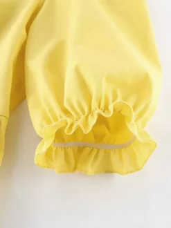 Peplum Top Maxi Skirt Set Women Elegant Two Piece Outfit - Yellow French Tie Front Puff Sleeve - Summer Beach Vacation 2026