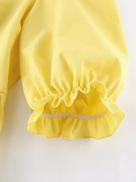 Peplum Top Maxi Skirt Set Women Elegant Two Piece Outfit - Yellow French Tie Front Puff Sleeve - Summer Beach Vacation 2026