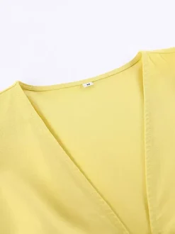 Peplum Top Maxi Skirt Set Women Elegant Two Piece Outfit - Yellow French Tie Front Puff Sleeve - Summer Beach Vacation 2026
