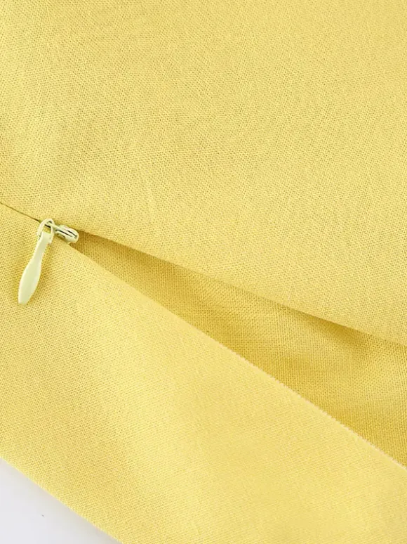 Peplum Top Maxi Skirt Set Women Elegant Two Piece Outfit - Yellow French Tie Front Puff Sleeve - Summer Beach Vacation 2026