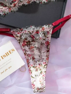 2-Piece Lingerie Floral Print Shaping Lace Red Bra Panty Sets