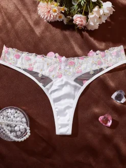 2-Piece Lingerie Floral Print Sheer White Bra Panty Sets
