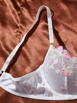 2-Piece Lingerie Floral Print Sheer White Bra Panty Sets