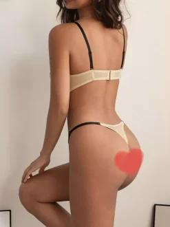 2-Piece Lingerie Floral Two-Tone Sheer Lace Flesh Bra Panty Sets