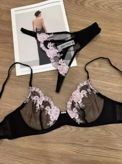 2-Piece Lingerie Floral Two-Tone Sheer Lace Flesh Bra Panty Sets