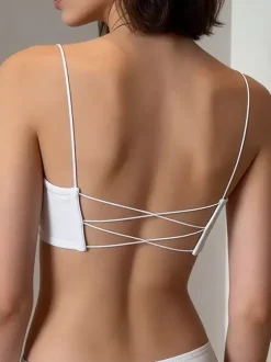 2-Piece Lingerie Lace Up White Crisscross Back Bra Panty Sets