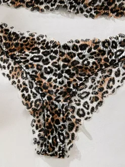 2-Piece Lingerie Leopard Print Shaping Lace Brown Bra Panty Sets