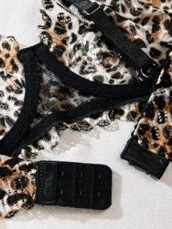 2-Piece Lingerie Leopard Print Shaping Lace Brown Bra Panty Sets