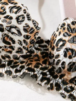 2-Piece Lingerie Leopard Print Shaping Lace Brown Bra Panty Sets
