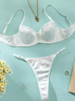 2-Piece Lingerie Sheer Champagne Bra Panty Sets