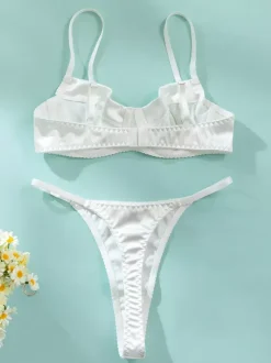 2-Piece Lingerie Sheer Champagne Bra Panty Sets