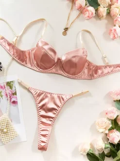 2-Piece Lingerie Sheer Champagne Bra Panty Sets