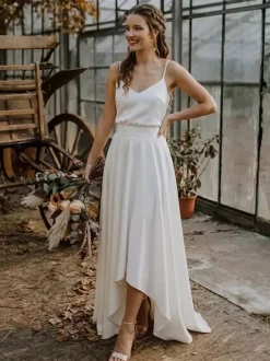 3-piece Wedding Dress Lace Jewel Neck A-Line Sweep Zipper Short Sleeves