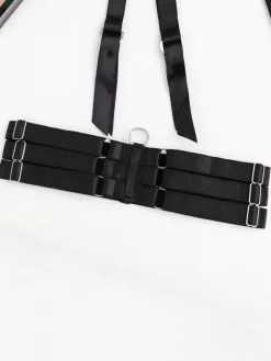 3-Piece Lingerie Black Cupless Bra Panty Garter Belt Sets