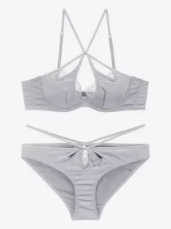 2-Piece Lingerie Crisscross Halter Lace Black Bra Panty Sets